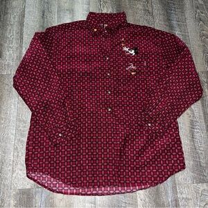 Vintage 90s Disney Mickey Corduroy Red  Checkered Long sleeve Size Large‎
